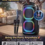 8″ BTS‑2256 Bluetooth Speaker with 2 Wireless Microphones | Karaoke & KTV Mode | Portable Party Speaker | DC 5V 4A Long Battery BT Speaker, USB/TF/AUX BT Speaker.