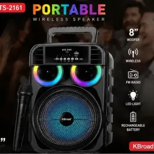 KTS-2161 Portable Wireless Bluetooth Speaker 8 Inch | RGB LED Lights | FM Radio | USB/TF/AUX | Karaoke Speaker with Microphone