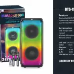 BTS-1908 Bluetooth Speaker 60W Dual 8 Inch with 2 Wireless Mics & Remote RGB LED | Karaoke Party Speaker USB TF AUX TWS karaoke speaker outdoor sound system.