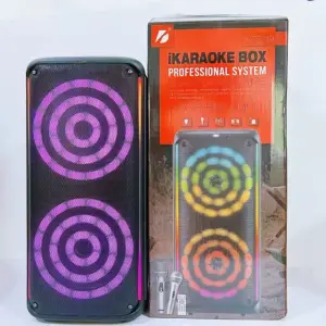 KTS-1912 Bluetooth Speaker Dual 8 Inch 60W with 2 Wireless Mics & Remote RGB LED | Portable Karaoke Party Speaker USB TF AUX TWS RGB LED speaker, outdoor sound system.