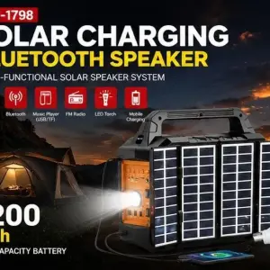 KTS-1798 Solar Charging Bluetooth Speaker with 7200mAh Battery, LED Bulb, Torch Light, FM Radio, USB/TF Support Portable Outdoor Camping Speaker