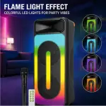 KTS-1762 8 Inch Flame Light Bluetooth Speaker with Wireless Mic | RGB LED | USB/TF/AUX/FM | Rechargeable Karaoke Speaker
