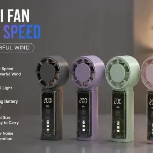 Mini Fan 200 Speed Portable Rechargeable Handheld Fan with Digital Display & LED Light | Powerful Wind Low Noise Personal Cooling Fan
