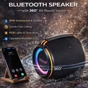KTS-2408 Waterproof Portable Wireless Speaker - 8W Powerful High-Bass Sound - Dynamic RGB LED Light - 1200mAh Rechargeable Battery.