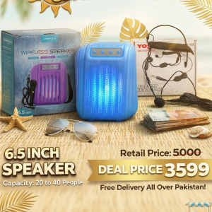 GTS-1915 6.5 Inch Wireless Bluetooth Speaker with RGB Lights + Yoga DM-193 Headset Microphone – Ramzan Combo Deal