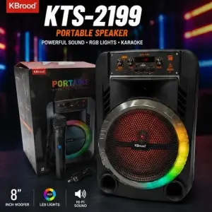 KTS-2199 Wireless Bluetooth Speaker With Mic | Portable Karaoke Speaker | High Bass Sound | USB, TF Card, AUX Support | Rechargeable