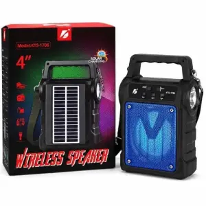 KTS-1706 4 Inch Portable Wireless Speaker with Solar Charging, Bluetooth, FM Radio, USB & TF Card, Rechargeable Battery, LED Light