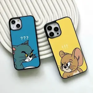 Tom and Jerry Premium Glossy iPhone Case – Shockproof Aluminum Back Cover with Rubber Grip Sides