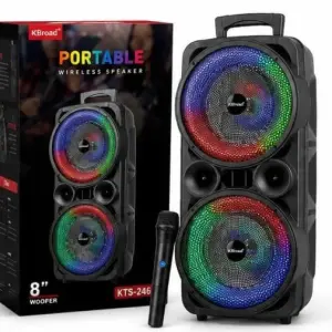 KTS-2465 Portable Bluetooth Karaoke Speaker Dual 8 Inch RGB Flash Light USB TF FM Radio Wireless Microphone 2400mAh Battery