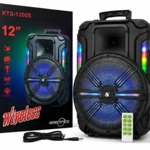 KTS-1200S 12 Inch Portable Bluetooth Karaoke Speaker with TWS, USB, TF, FM Radio, AUX & RGB LED Lights