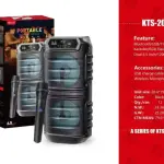 KTS-2060 Bluetooth Speaker 30W Dual 6.5 Inch with Wireless Mic RGB LED | Karaoke Party Speaker USB AUX FM Portable Speaker.