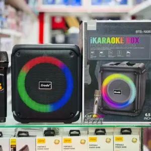 Brodu BTS-1935 Portable Wireless Karaoke Speaker - Powerful 6.5-Inch Woofer - Dynamic RGB LED Party Lights - Supports Bluetooth, FM Radio, USB & TF Card