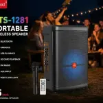 KTS-1281 15 Inch Portable Bluetooth Speaker with Wireless Microphone, Karaoke, RGB Flash Light, FM Radio, USB/SD & Remote Control