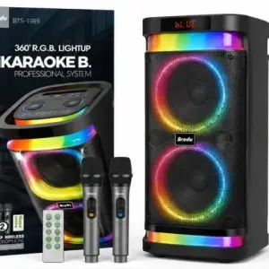 BTS-1989 Professional Karaoke Speaker Dual 6.5 Inch Wireless Microphone 3000mAh Battery Bluetooth USB TF TWS RGB Light Portable Party Speaker