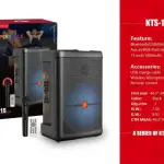 KTS-1281 15 Inch Portable Bluetooth Speaker with Wireless Microphone, Karaoke, RGB Flash Light, FM Radio, USB/SD & Remote Control