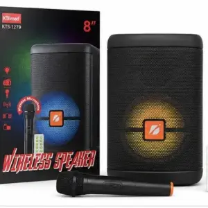 KTS-1279 8 Inch Wireless Karaoke Speaker with Wireless Microphone, Bluetooth, USB, TF, FM Radio & RGB LED Light Portable Party Speaker