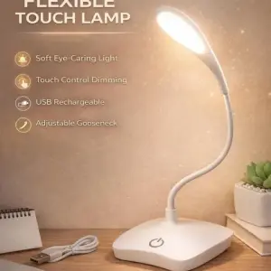 Flexible Touch LED Desk Lamp - Eye-Protection Reading Light for Study & Office - 3 Brightness Levels with Touch Control - USB Rechargeable & Portable Table Lamp