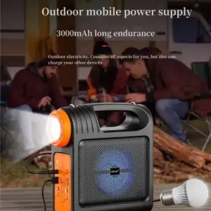 KTS-1796 Portable Outdoor Power Supply & Wireless Speaker - 3000mAh Battery - Solar Charging Supported - FM Radio, Bluetooth, USB & TF Card