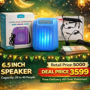 GTS-1915 6.5 Inch Wireless Bluetooth Speaker with RGB Lights + Yoga DM-193 Headset Microphone – Ramzan Combo Deal