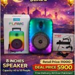 GTS-1802 Flame 8 Inch Wireless Bluetooth Speaker with LED Lights + Yoga Headset Microphone Combo for Events, Ramzan, Mehfil (40–50 People)