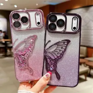 Shimmery Butterfly Glitter iPhone Case – Sparkling Slim Protective Cover (6 Colors Available)
