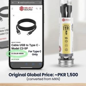 Select Power C2-SP USB to Type-C Data Cable - 1 Meter Length - Fast Charging & High-Speed Data Sync - Premium Bottle Packaging